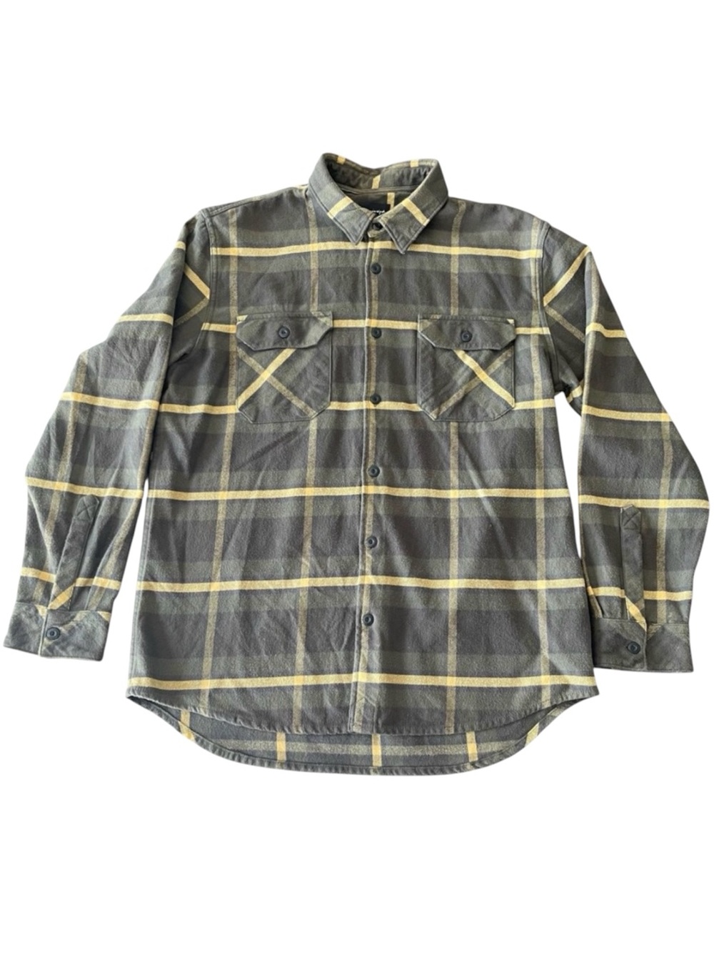 Quiksilver Gray/Yellow Plaid Regular Cotton Flannel Shirt (L)